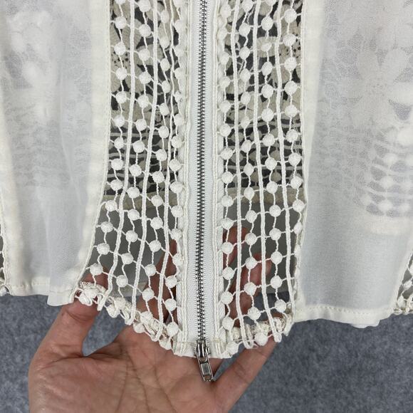 Latiste Top Womens Small Ivory Floral Crochet Lace Sheer Fairy Romantic Whimsy - Picture 15 of 16